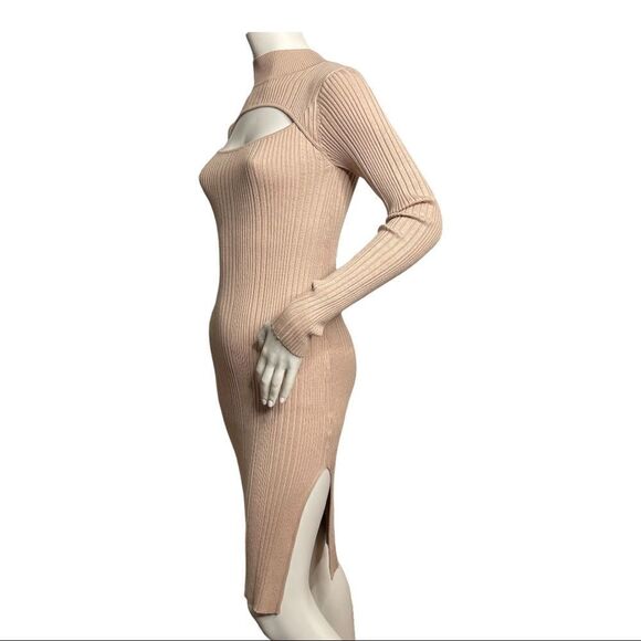 NEW House of Harlow 1960 Revolve Dress Nude Rib Knit Keyhole Bodycon M - Picture 5 of 11